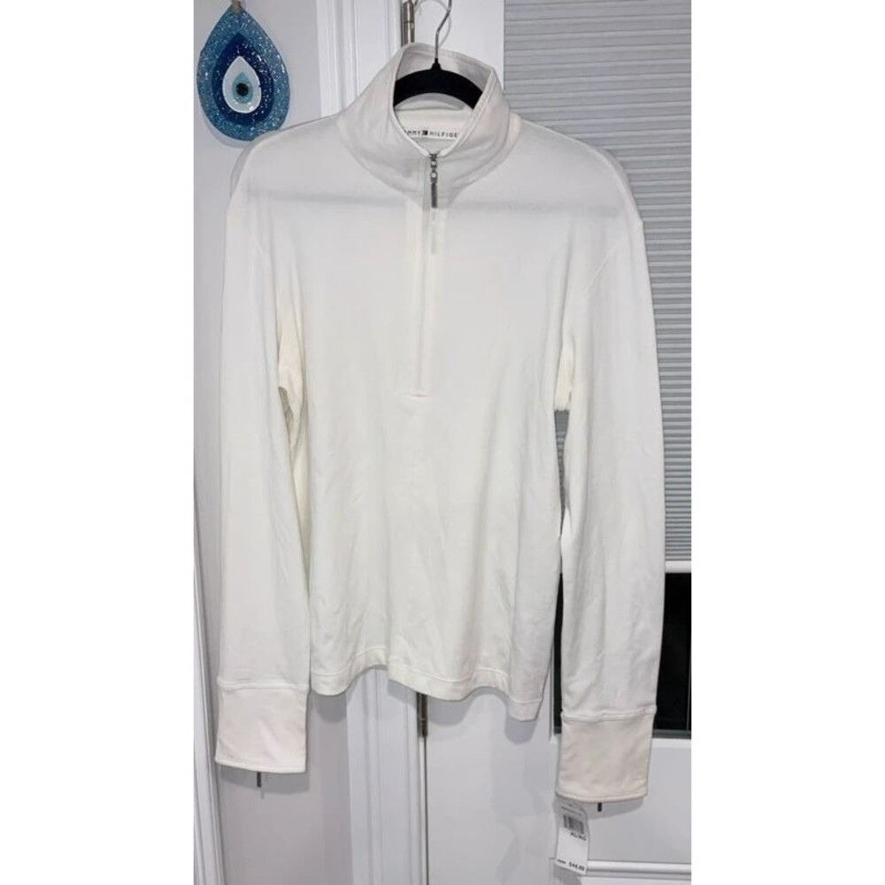 NWT Tommy Hilfiger White Quarter-Zip Mock Neck Top XL Flawed